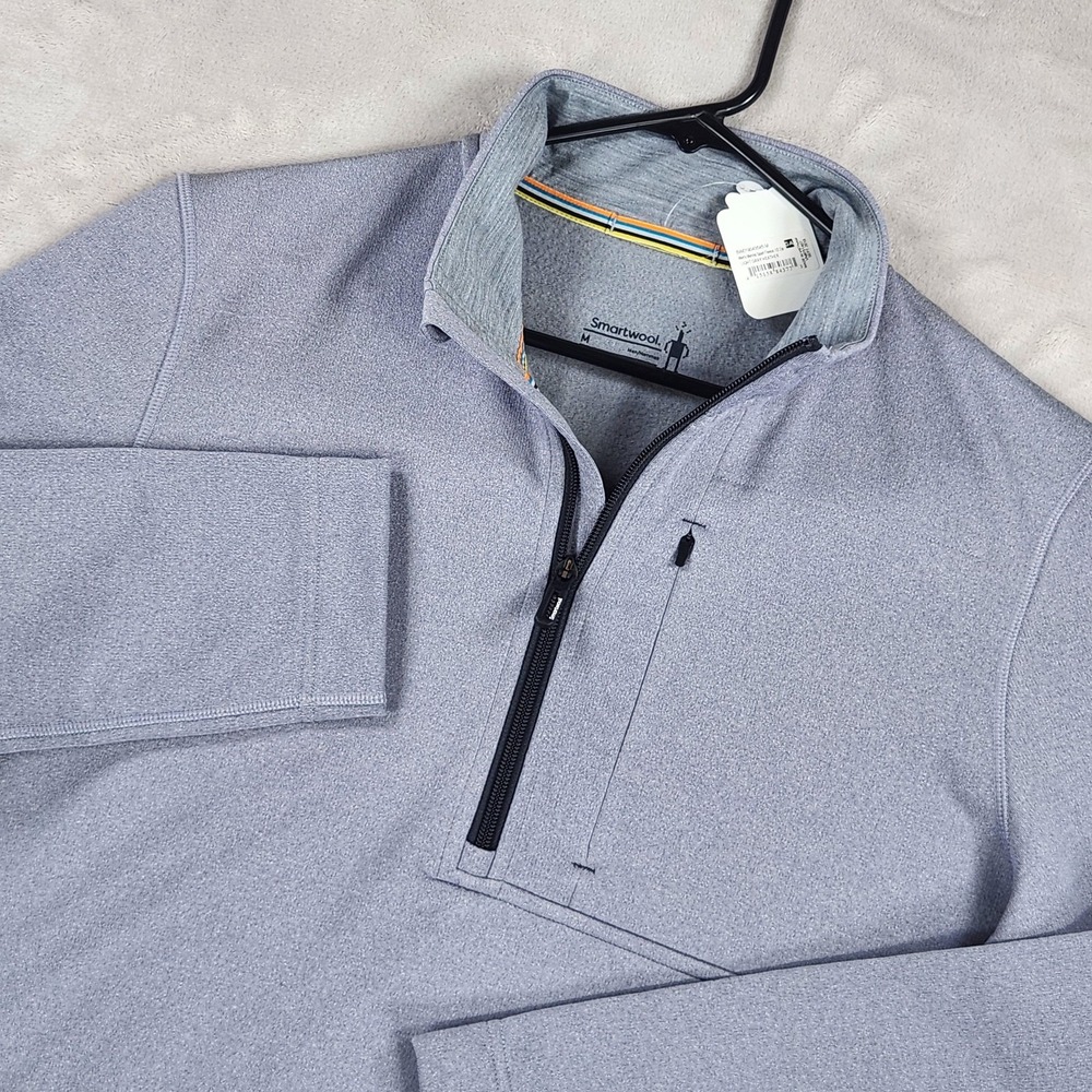 Smartwool Merino Sport Fleece Pullover Mens Medium Gray 1/4 Zip Hiking Stretch
